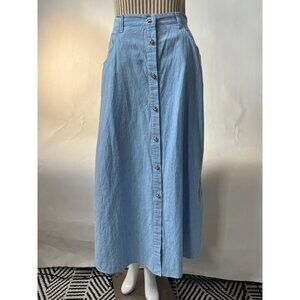 Vintage Alexa E. Light Blue Button-Front Cotton Skirt Size Small Made In USA